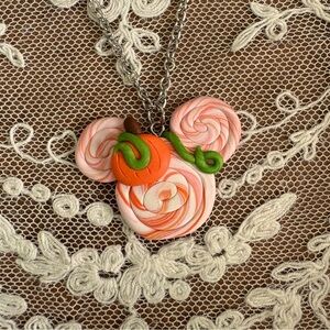 Handcrafted Halloween Mickey Mouse Pumpkin Polymer Clay Pendant Necklace OOAK